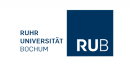 Logo der Ruhr Universität Bochum- weißer Hintergrund mit blauem Kachel mit RUB